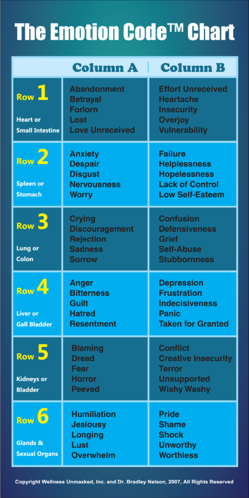 Dr Bradley Nelson Emotion Code Chart
